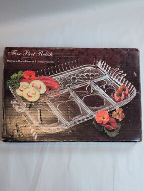 Indiana Glass Five Part Relish Glass Serving Tray Vintage Original Box
